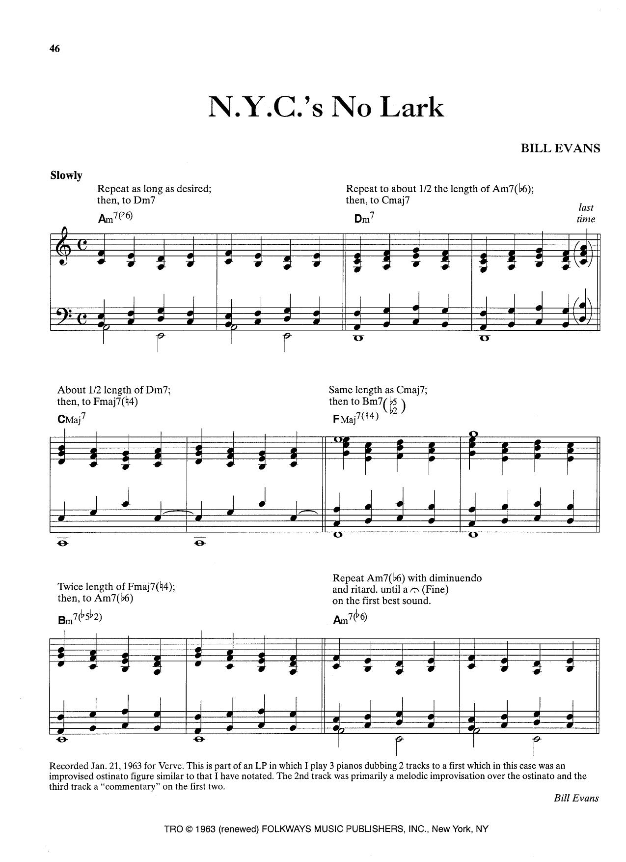 N.Y.C.'S No Lark — Bill Evans N.Y.C.'S No Lark — Bill Evans