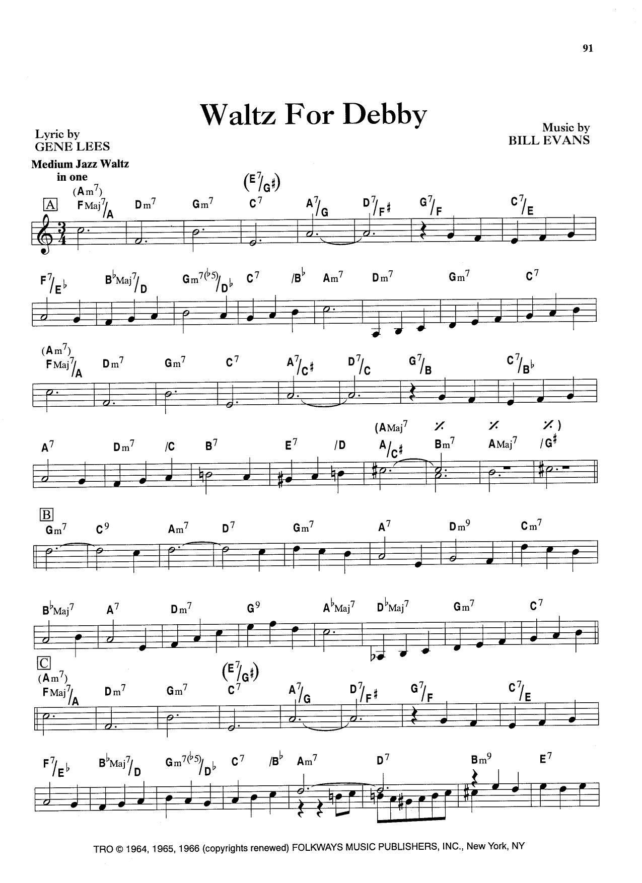 Waltz For Debby — G Lees/Bill Evans Waltz For Debby — G Lees/Bill Evans