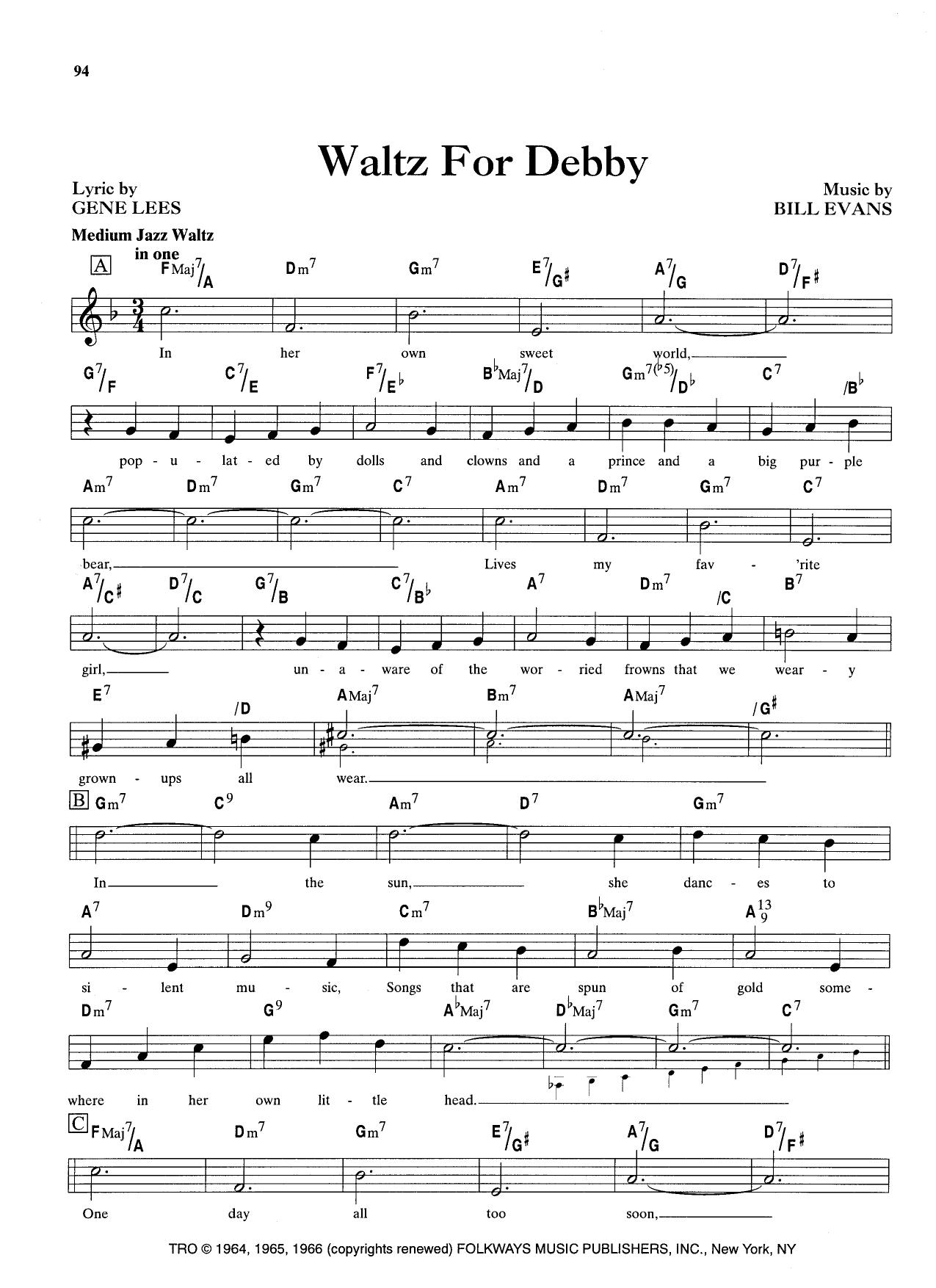Waltz For Debby (Instrumental) — G Lees/Bill Evans Waltz For Debby (Instrumental) — G Lees/Bill Evans