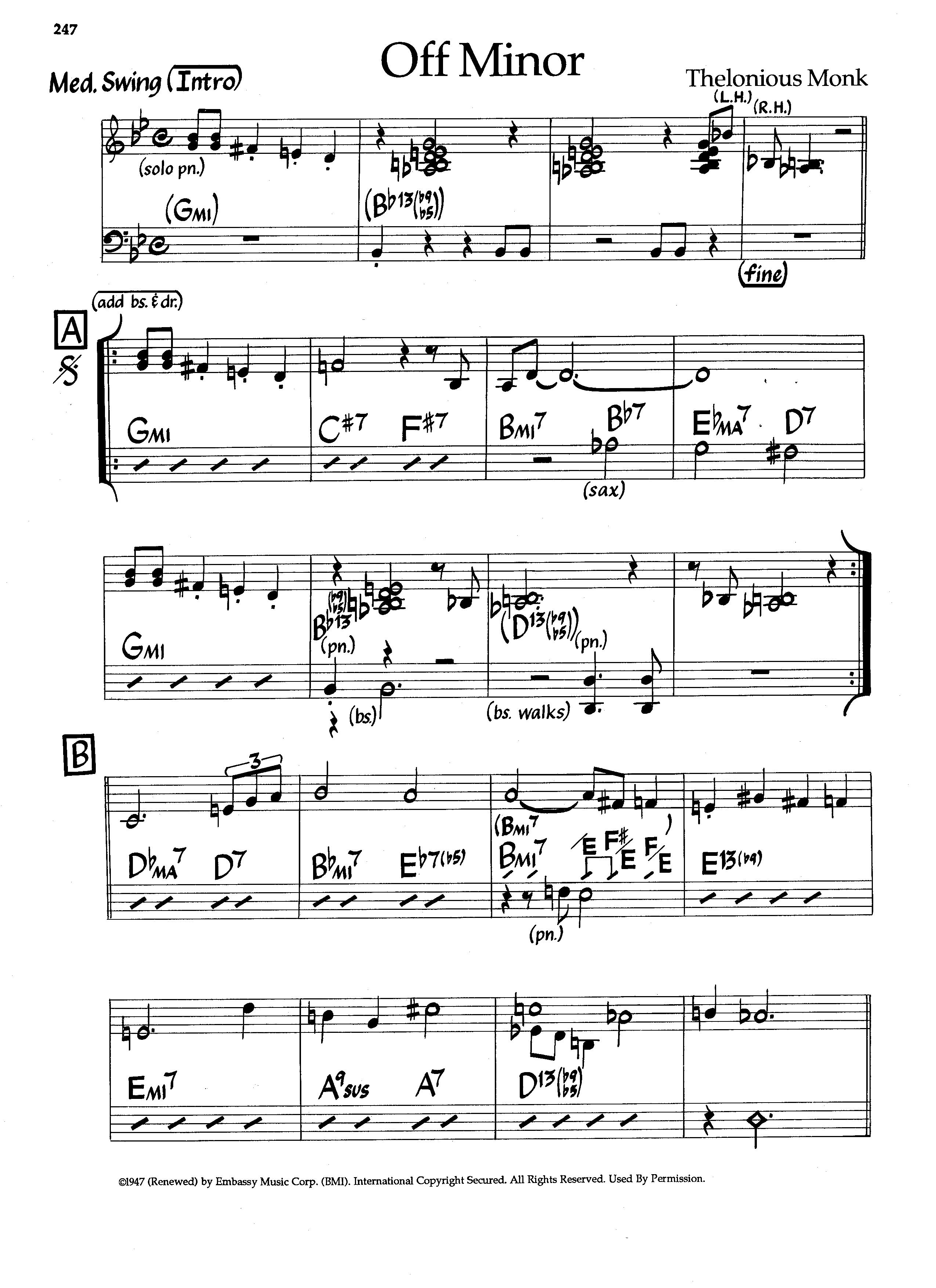 Off Minor — Thelonious Monk Off Minor — Thelonious Monk