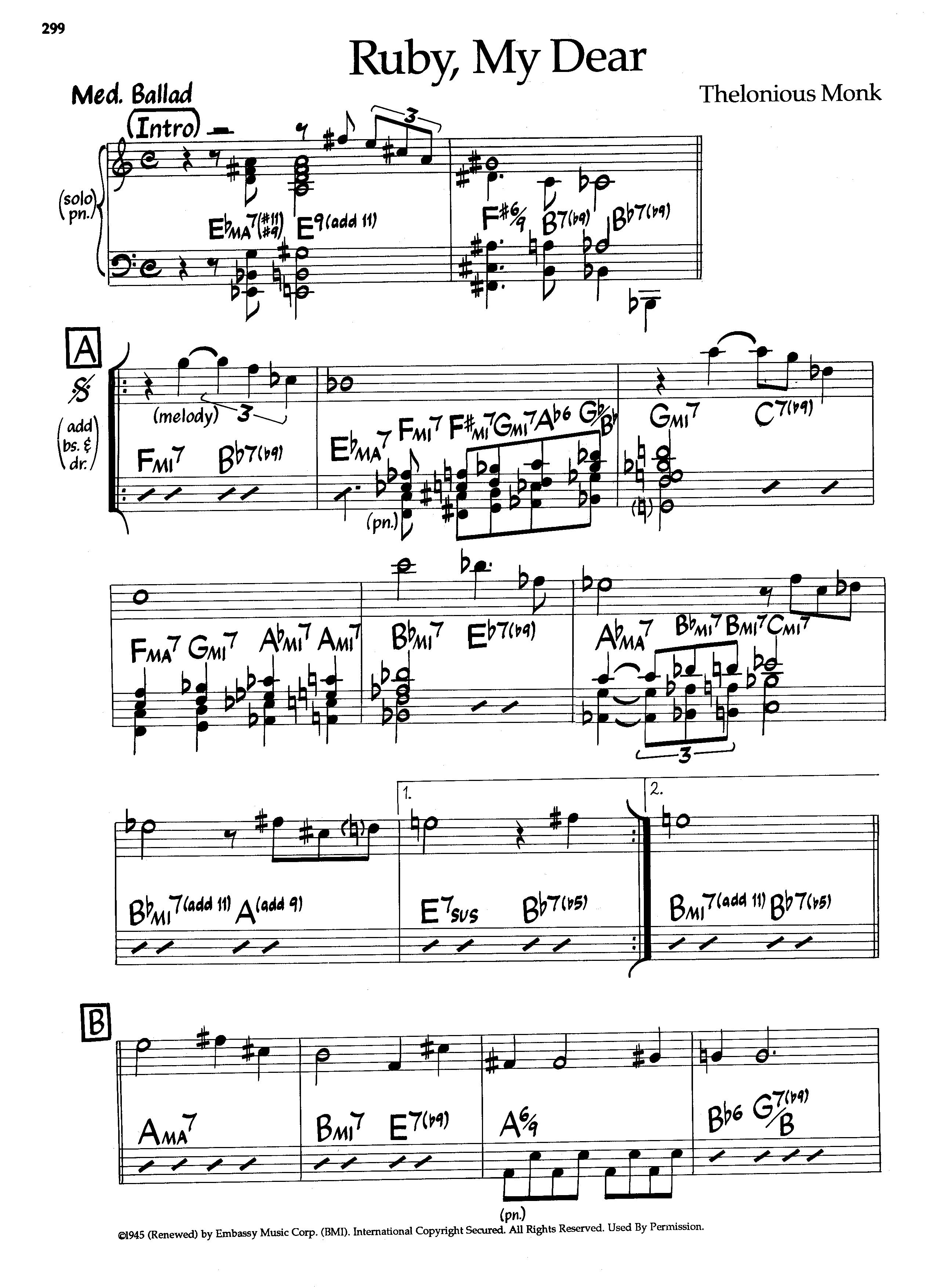 Ruby, My Dear — Thelonious Monk Ruby, My Dear — Thelonious Monk