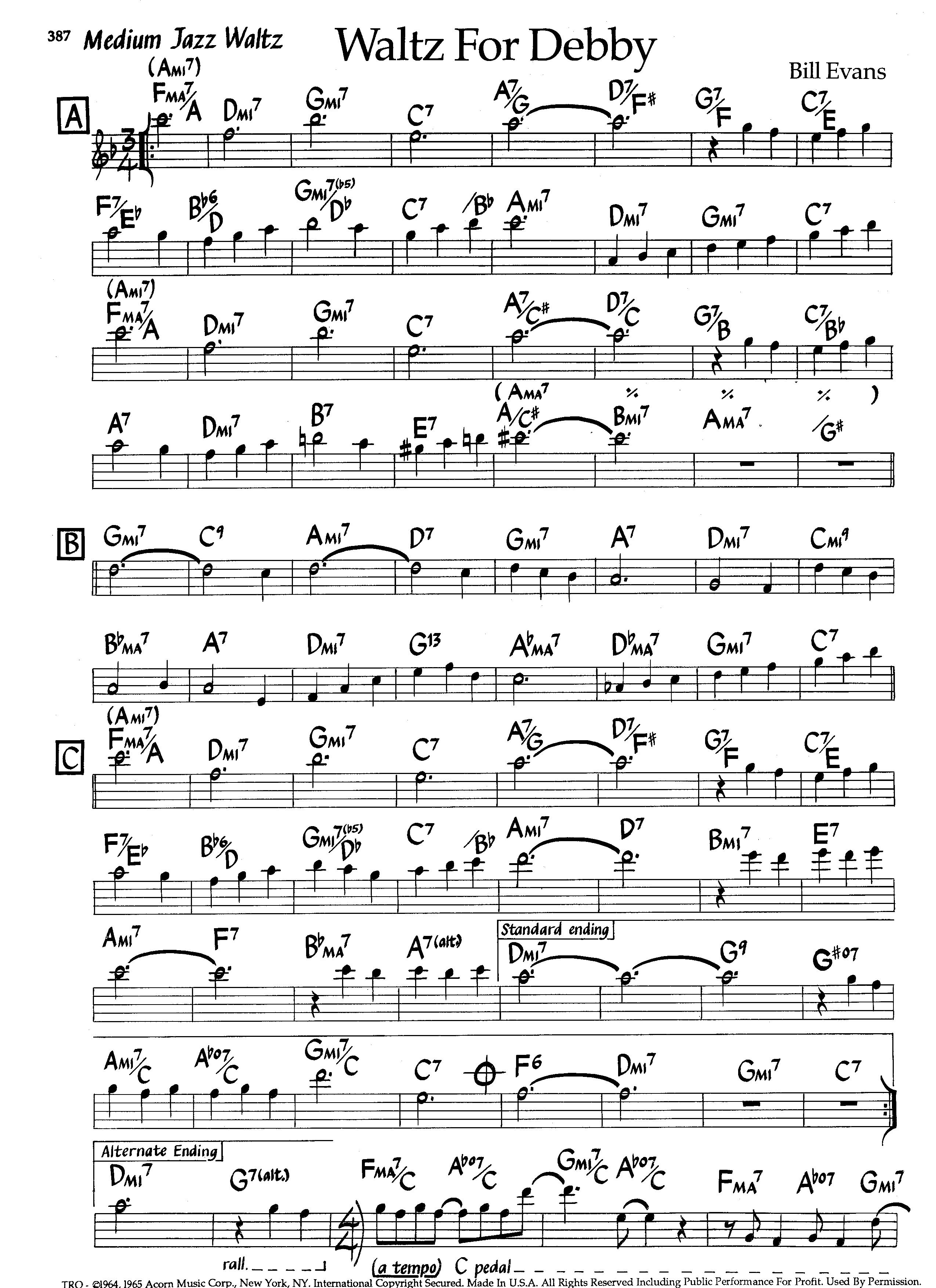 Waltz For Debby — Bill Evans Waltz For Debby — Bill Evans