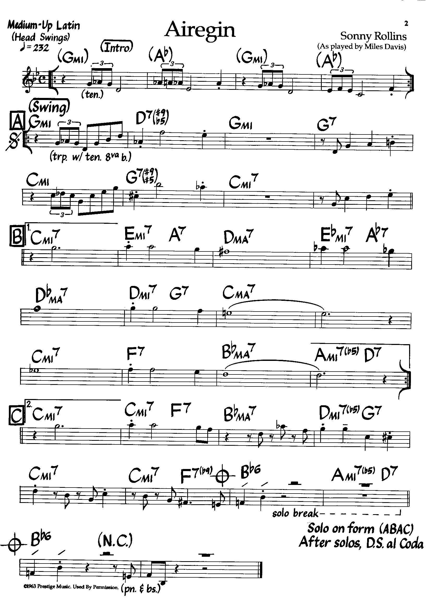 Airegin — Sonny Rollins Airegin — Sonny Rollins