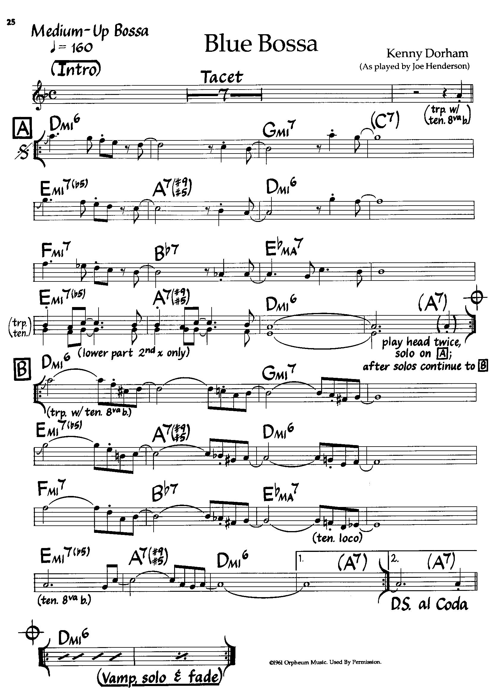Blue Bossa — Joe Henderson Blue Bossa — Joe Henderson