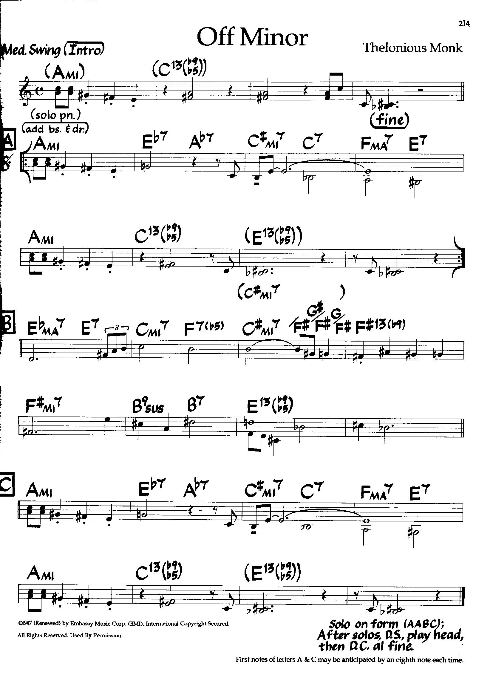Off Minor — Thelonious Monk Off Minor — Thelonious Monk