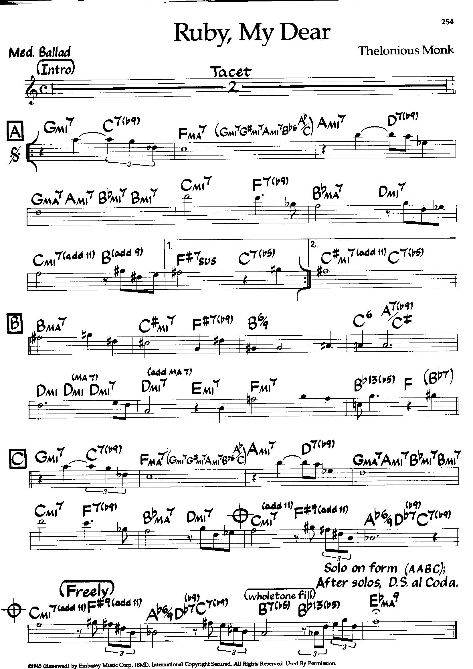 Ruby, My Dear — Thelonious Monk Ruby, My Dear — Thelonious Monk