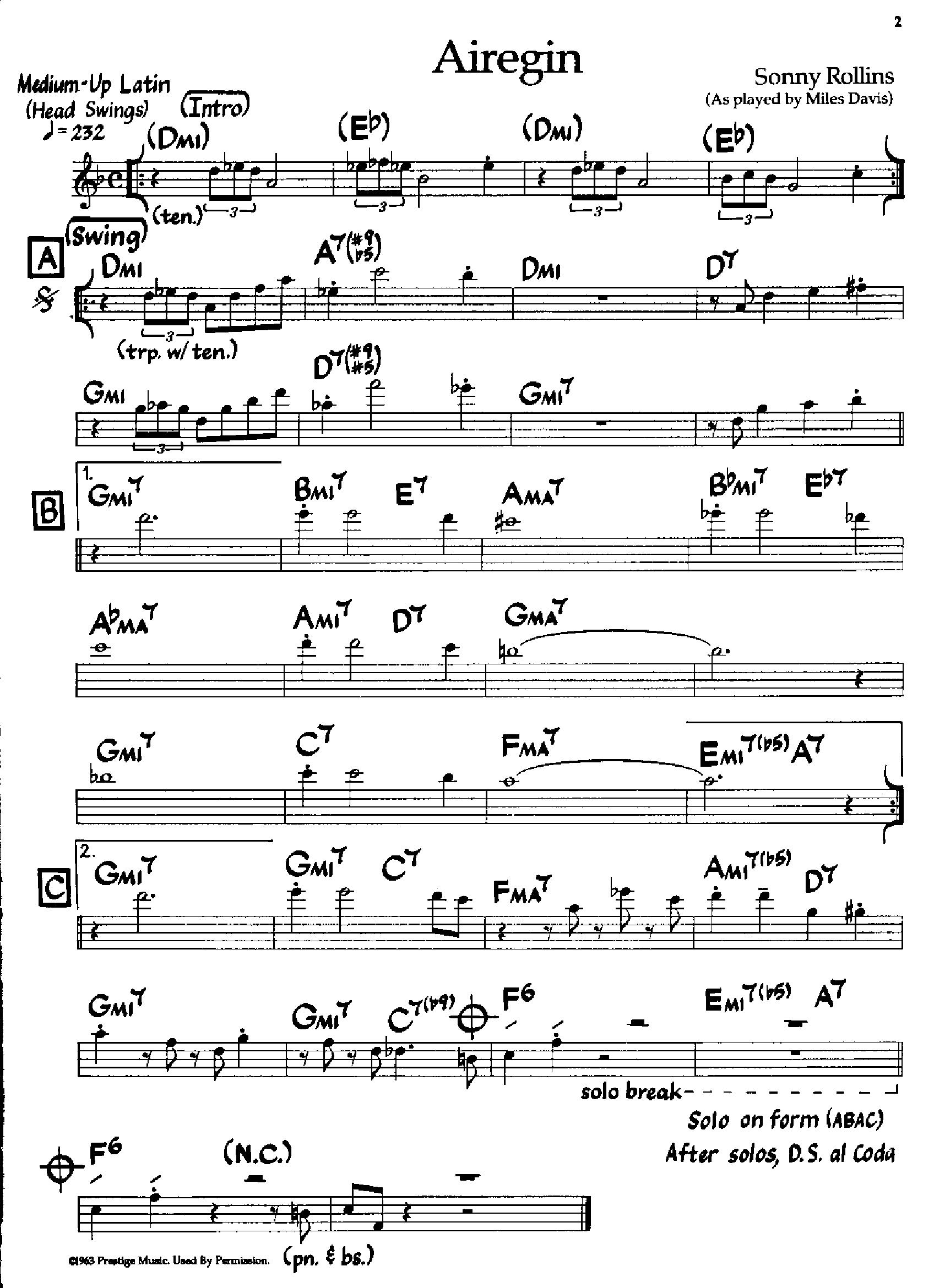 Airegin — Sonny Rollins Airegin — Sonny Rollins