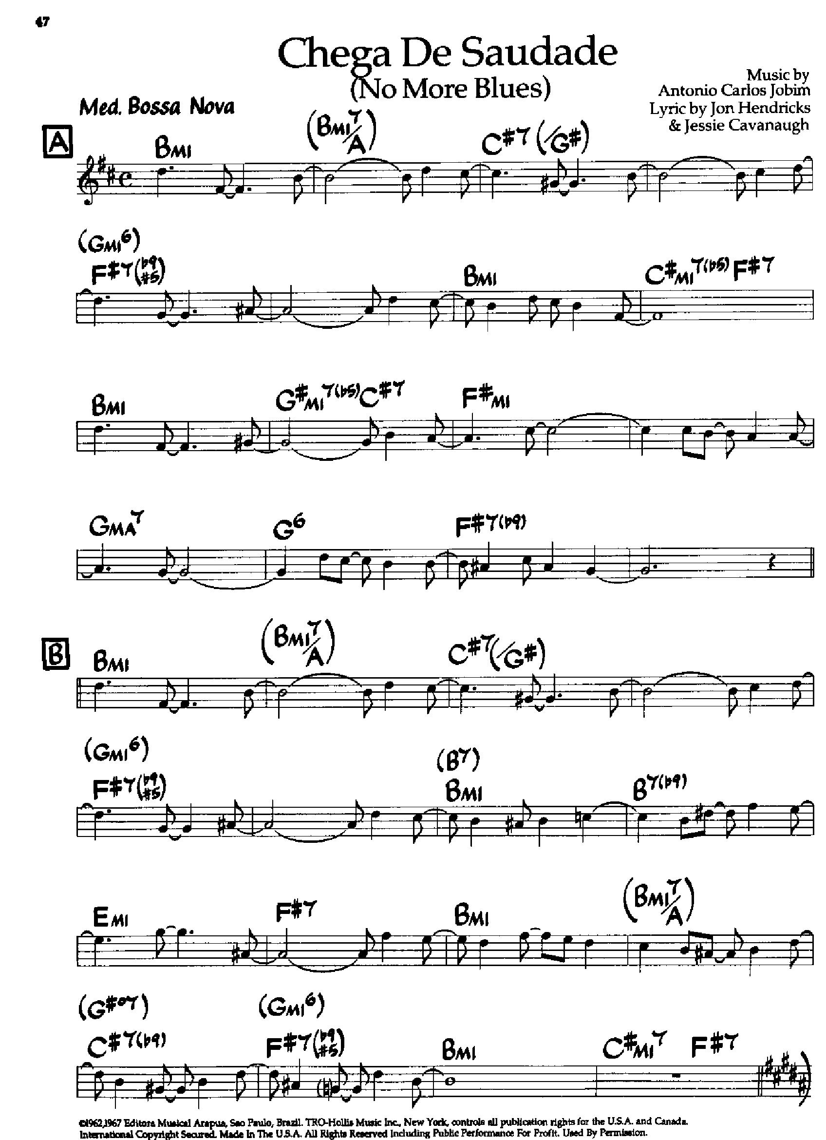 Chega De Saud Ade — Antonio Carlos Jobim Chega De Saud Ade — Antonio Carlos Jobim