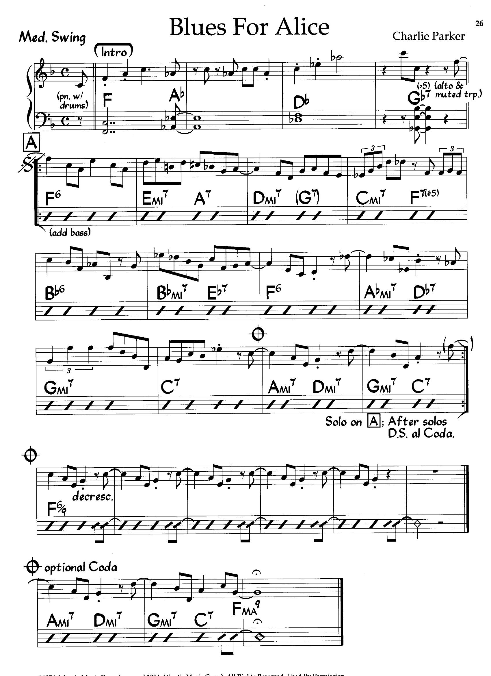 Blues For Alice — Charlie Parker Blues For Alice — Charlie Parker