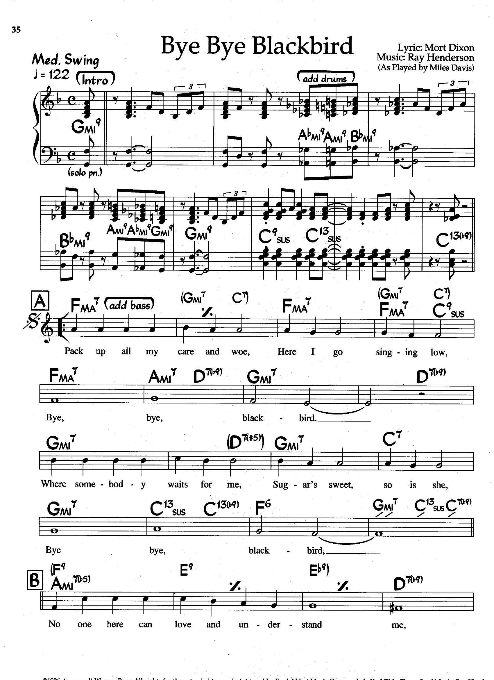 Bye Bye Blackbird — Miles Davis Bye Bye Blackbird — Miles Davis