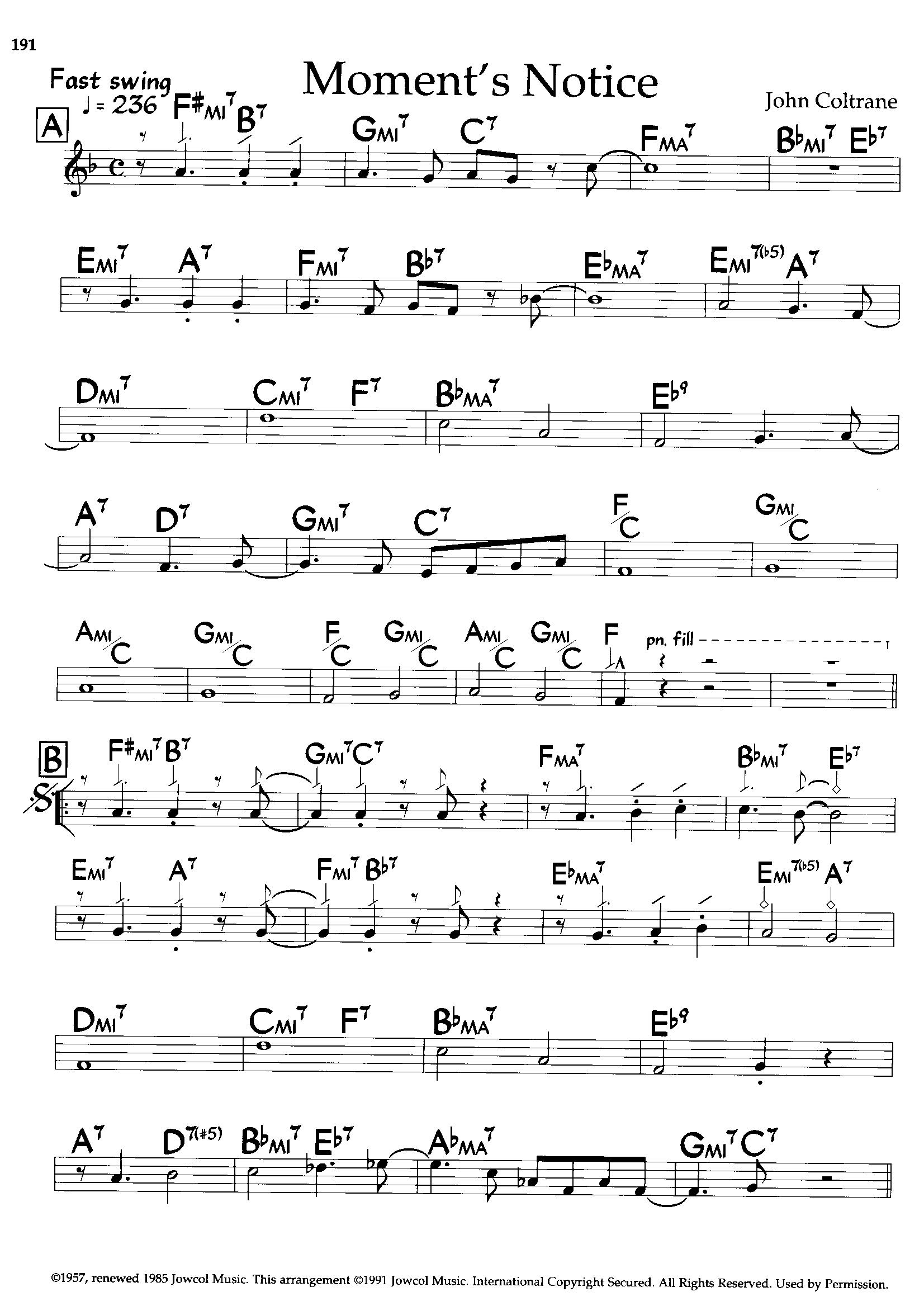 Moment's Notice — John Coltrane Moment's Notice — John Coltrane