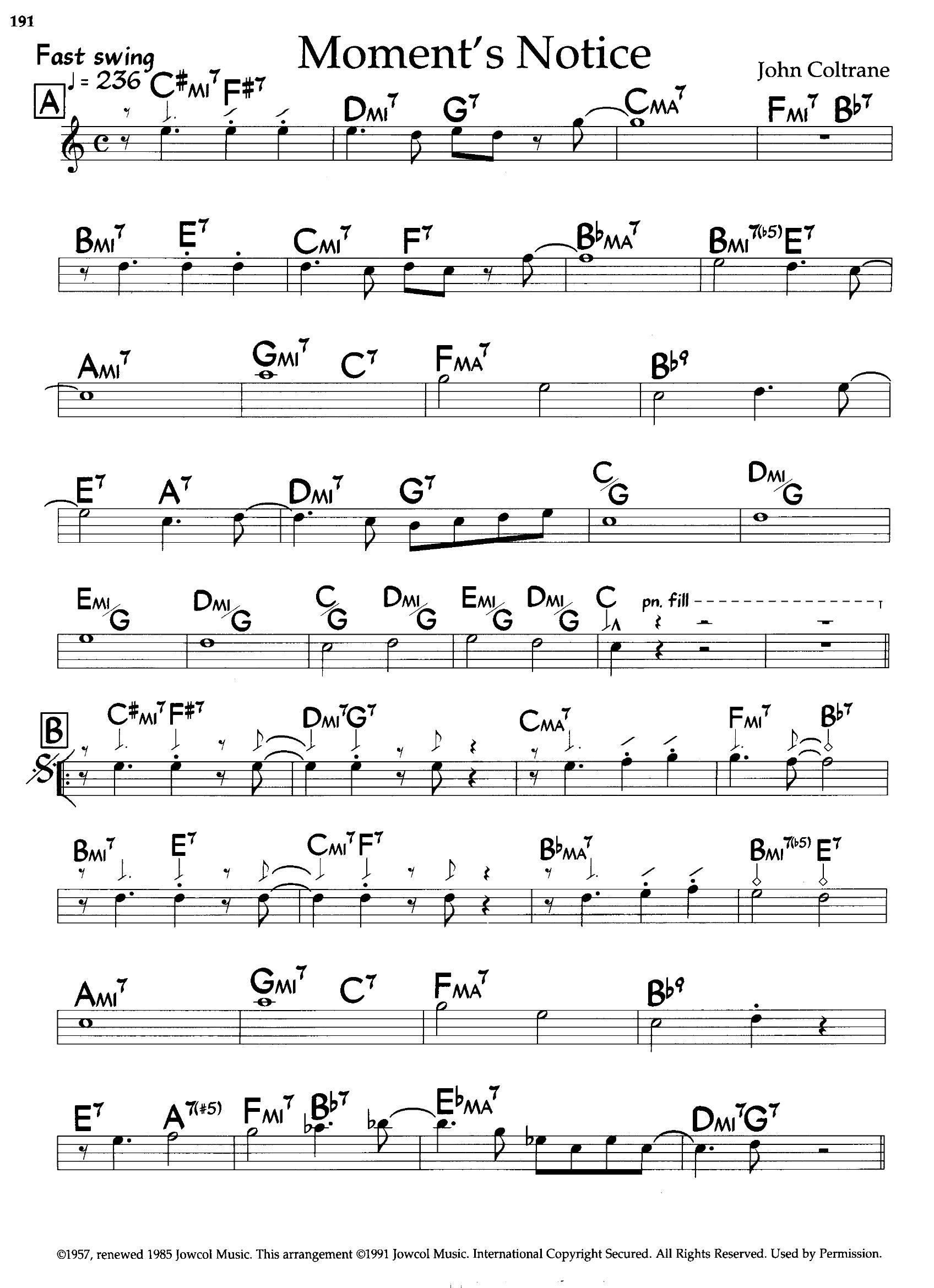 Moment's Notice — John Coltrane Moment's Notice — John Coltrane