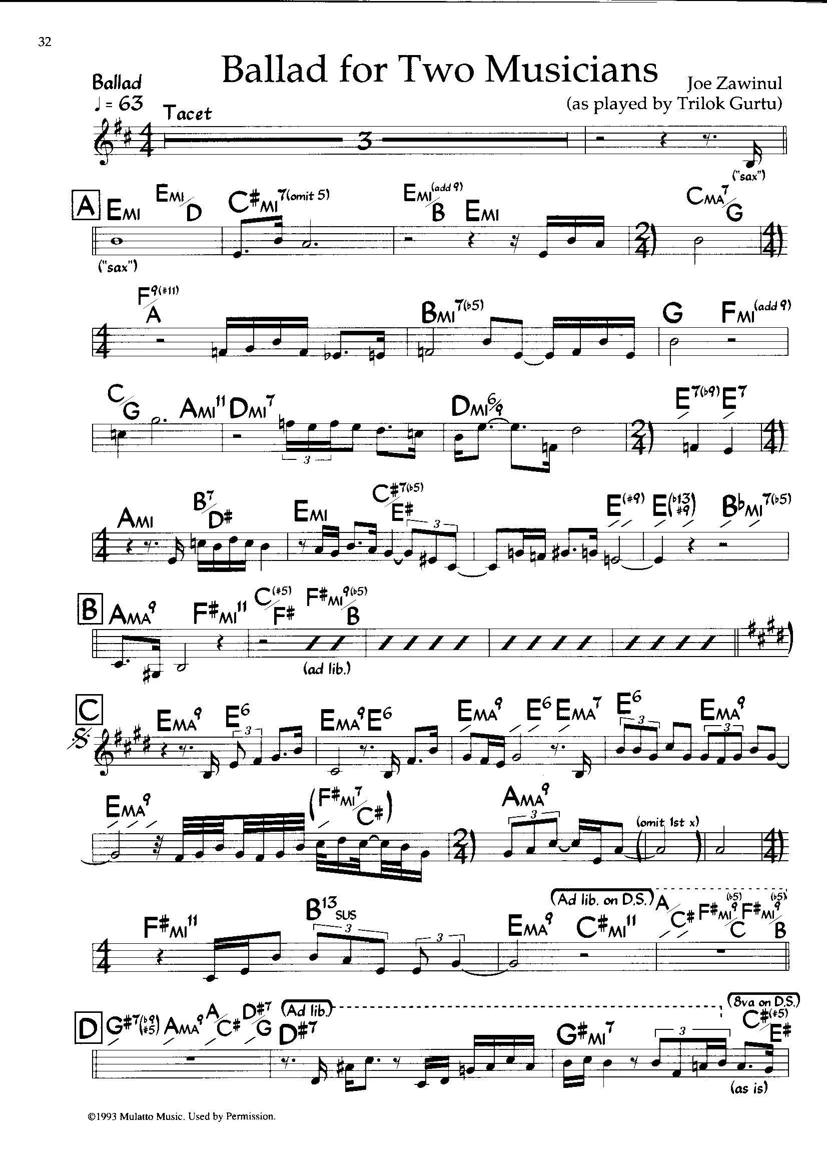 Ballad For Two Musicians — Trilok Gurtu & Joe Zawinul Ballad For Two Musicians — Trilok Gurtu & Joe Zawinul