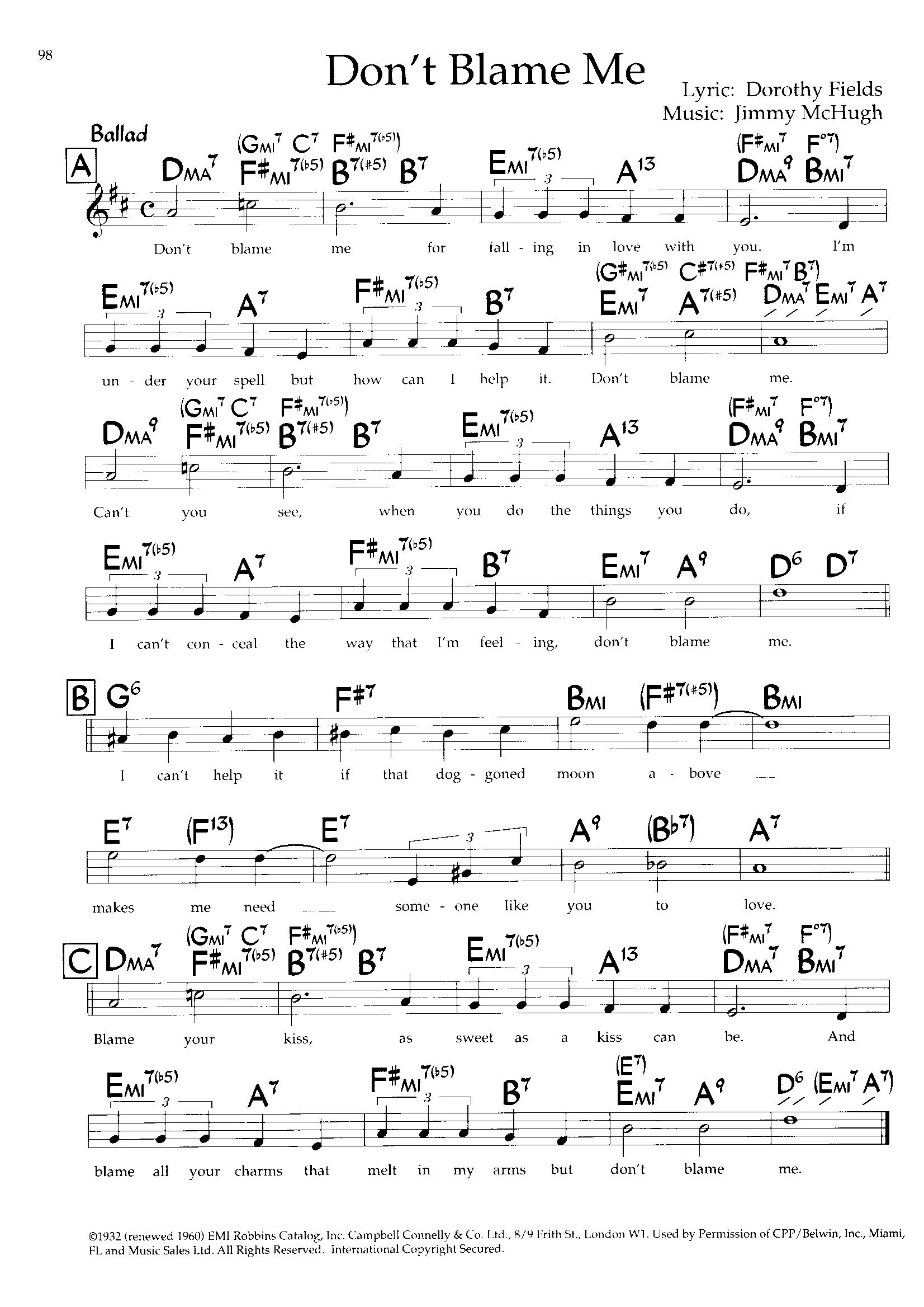 Don't Blame Me — Jimmy McHugh Don't Blame Me — Jimmy McHugh